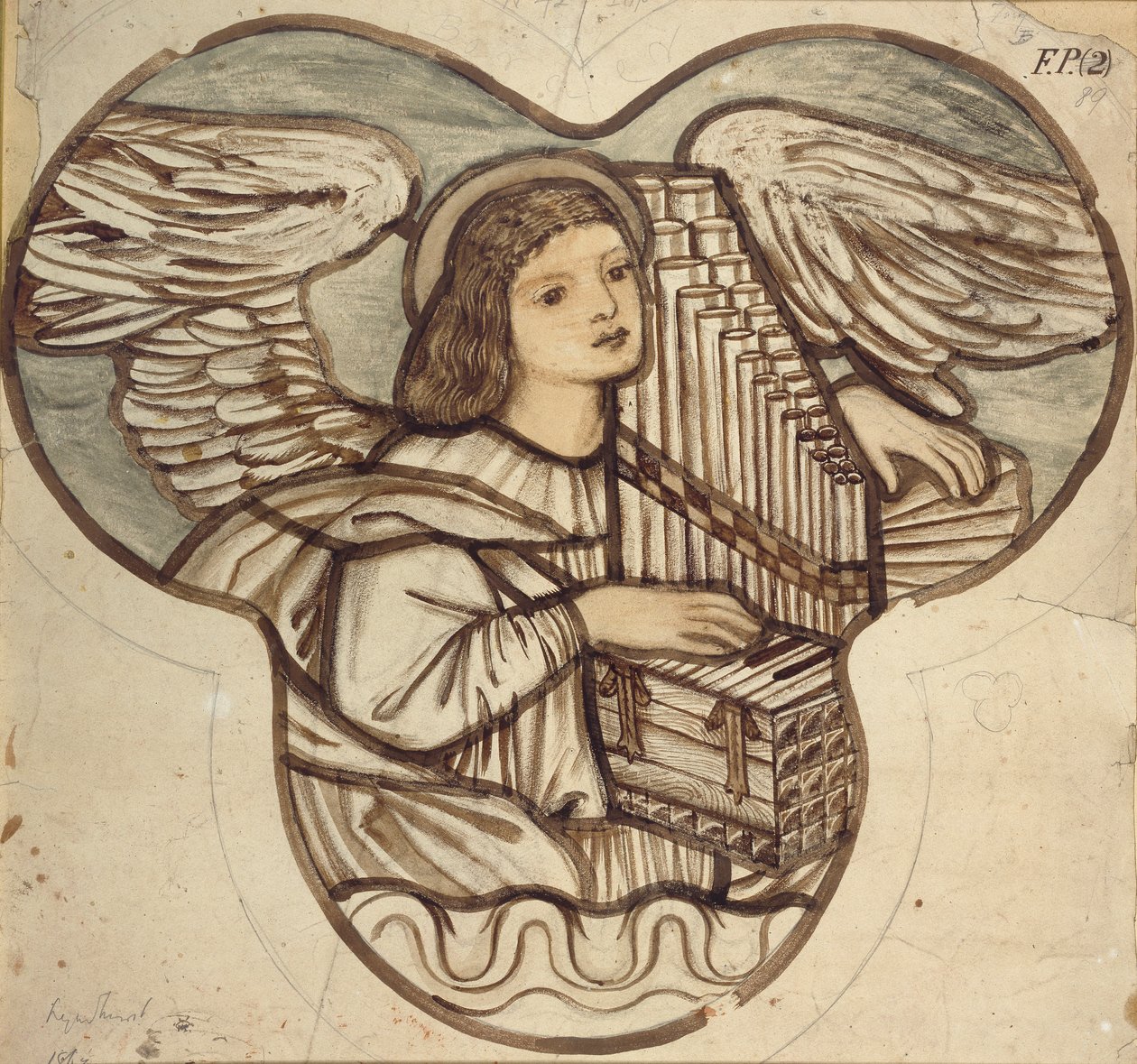 Ontwerp voor glas-in-lood in Lyndhurst Church: Een engel organist door Sir Edward Coley Burne Jones