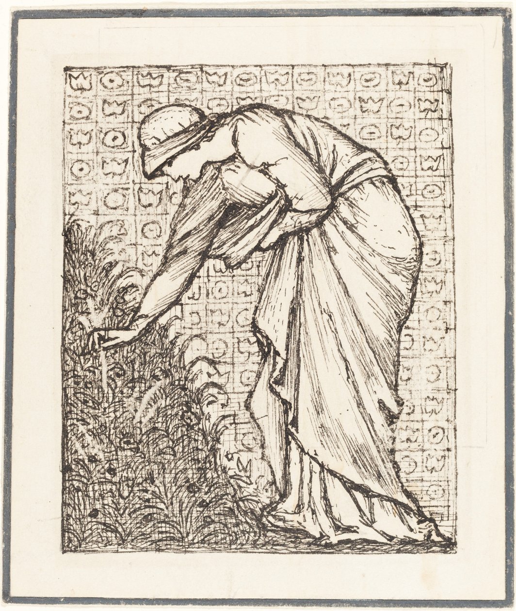 Dame die bloemen plukt door Sir Edward Coley Burne Jones