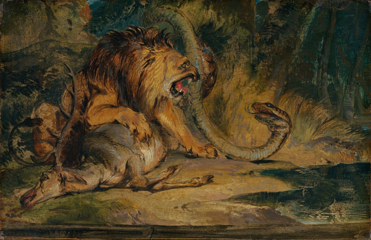Leeuw die zijn Prooi Verdedigt door Sir Edwin Landseer