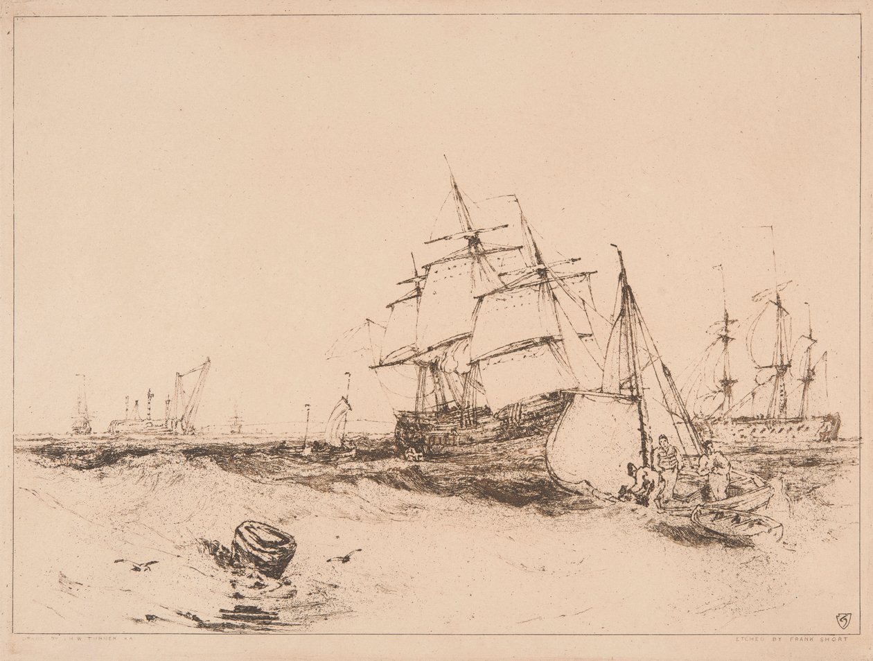 Schepen bij de ingang van de Medway, nr. 2 door Sir Frank Short