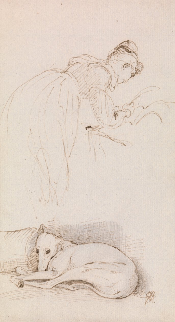 Studies van vrouw en windhond door Sir George Hayter