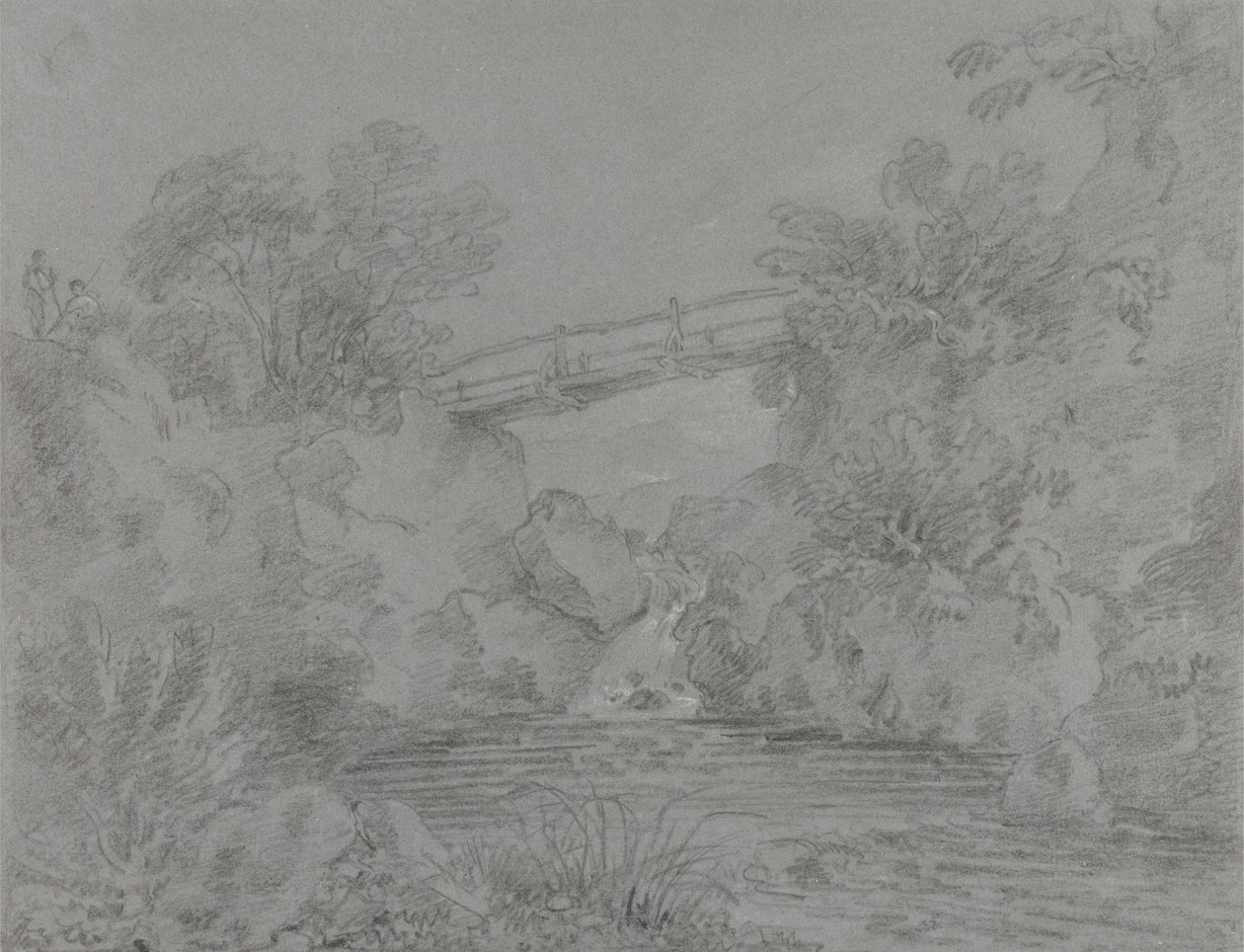 Brug over vijver bij Llanrwst door Sir George Howland Beaumont seventh Baronet