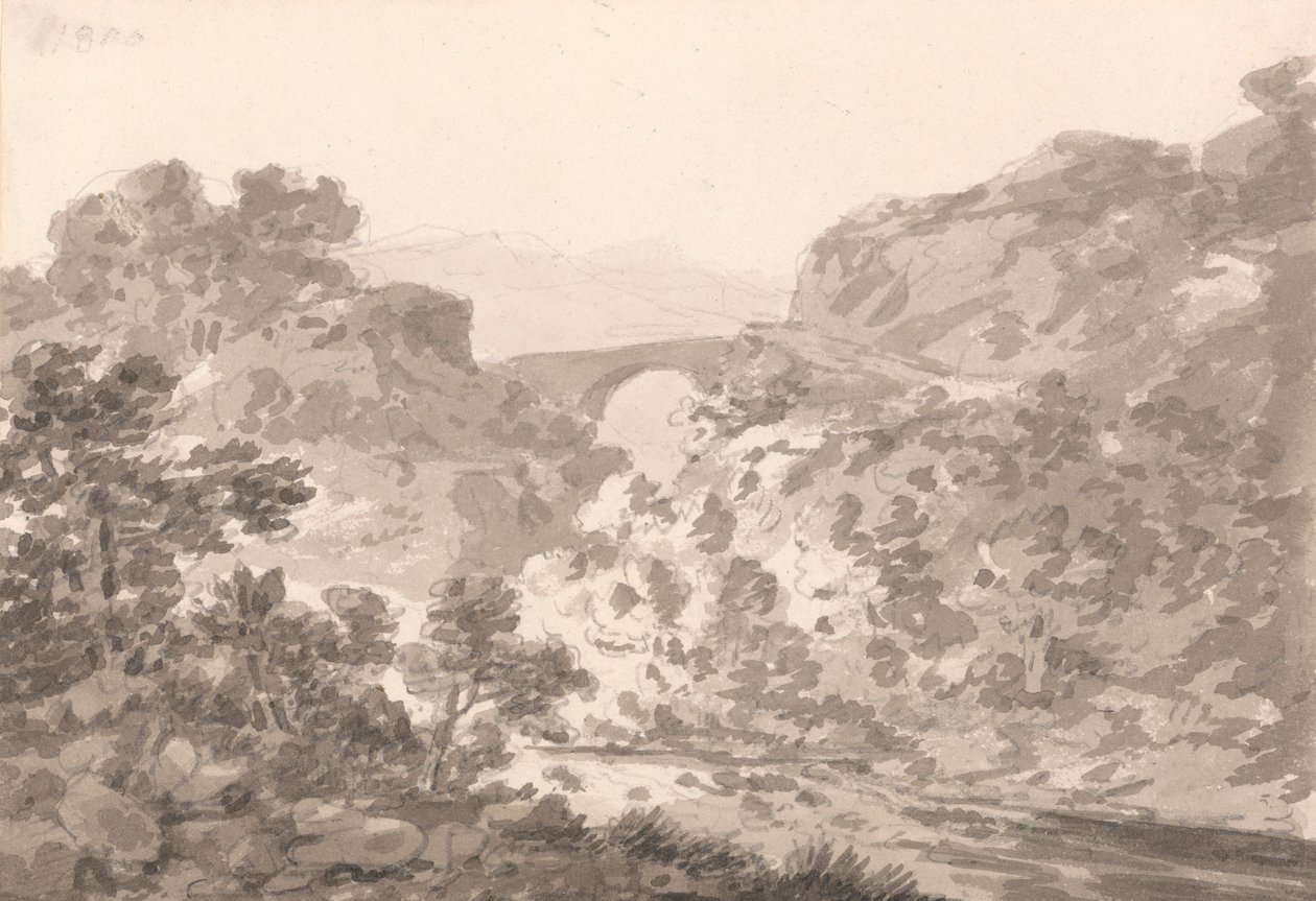 Brug over stroom, Noord-Wales door Sir George Howland Beaumont seventh Baronet