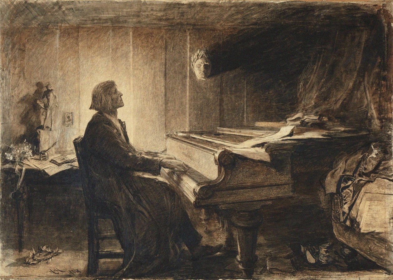Franz Liszt aan een piano, 1904 door Sir Hubert von Herkomer