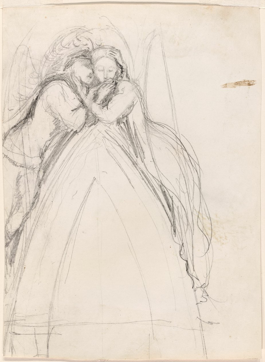 Ontwerp voor een gotische boog met de kunstenaar en Effie Ruskin omhelzend (recto); Ontwerp voor een gotische boog met Effie als engel (verso) door Sir John Everett Millais