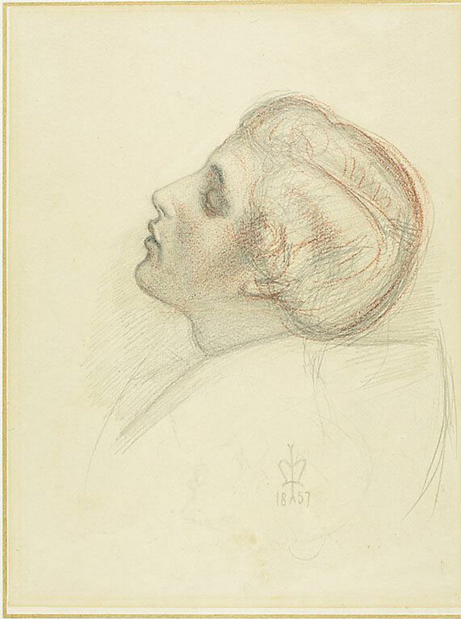 Studie voor het hoofd van de reddende minnaar in Escape of the Heretic door Sir John Everett Millais