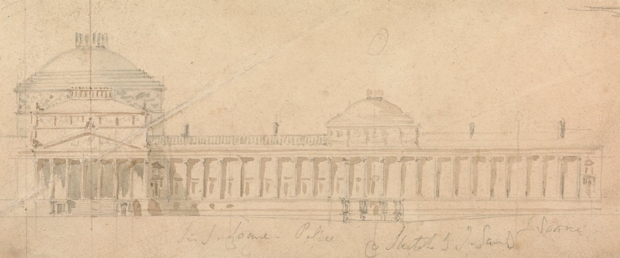 Schets van een halve gevel voor een koninklijk paleis, Hyde Park, Londen door Sir John Soane