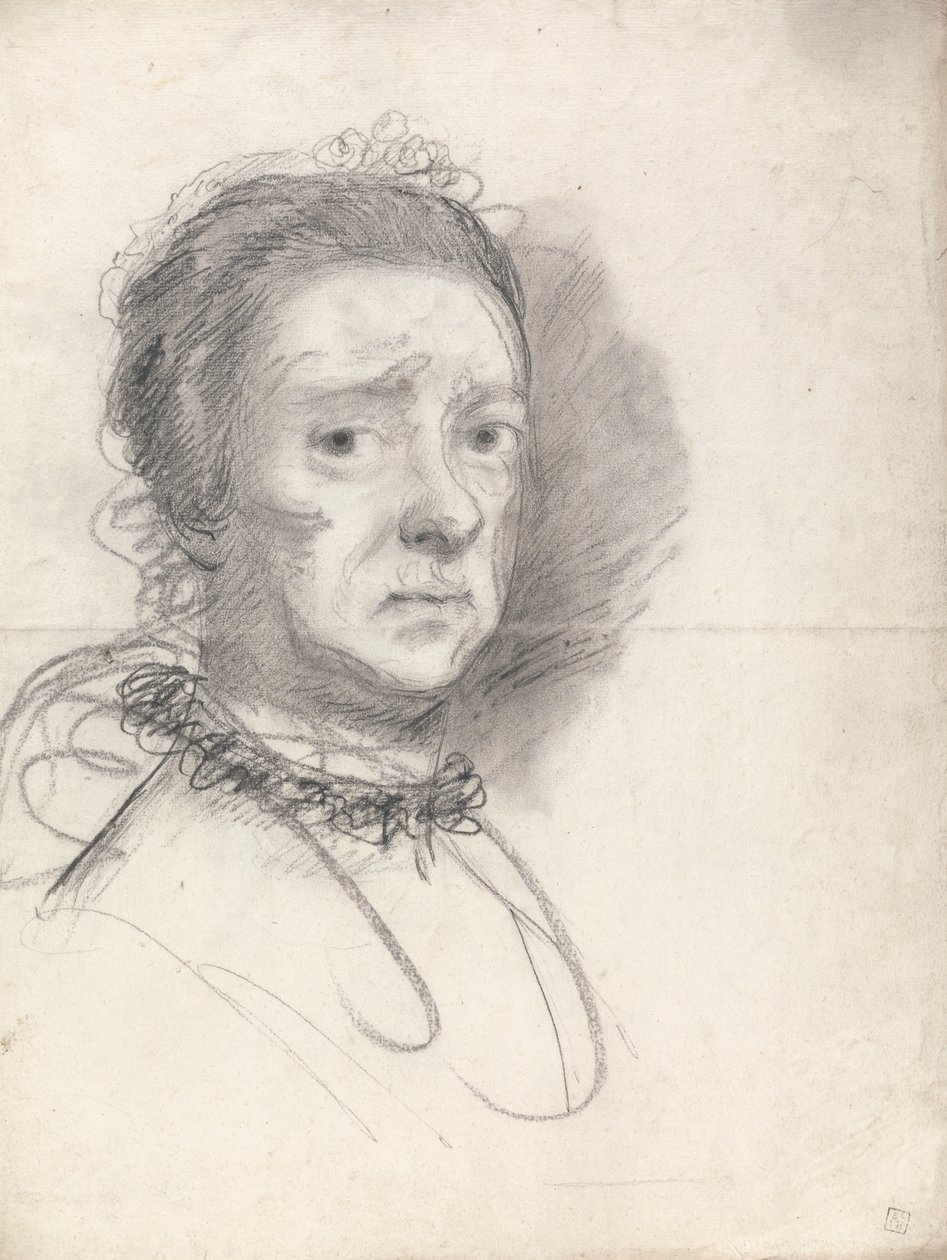 Hoofd van een oudere dame; studies van Raphael