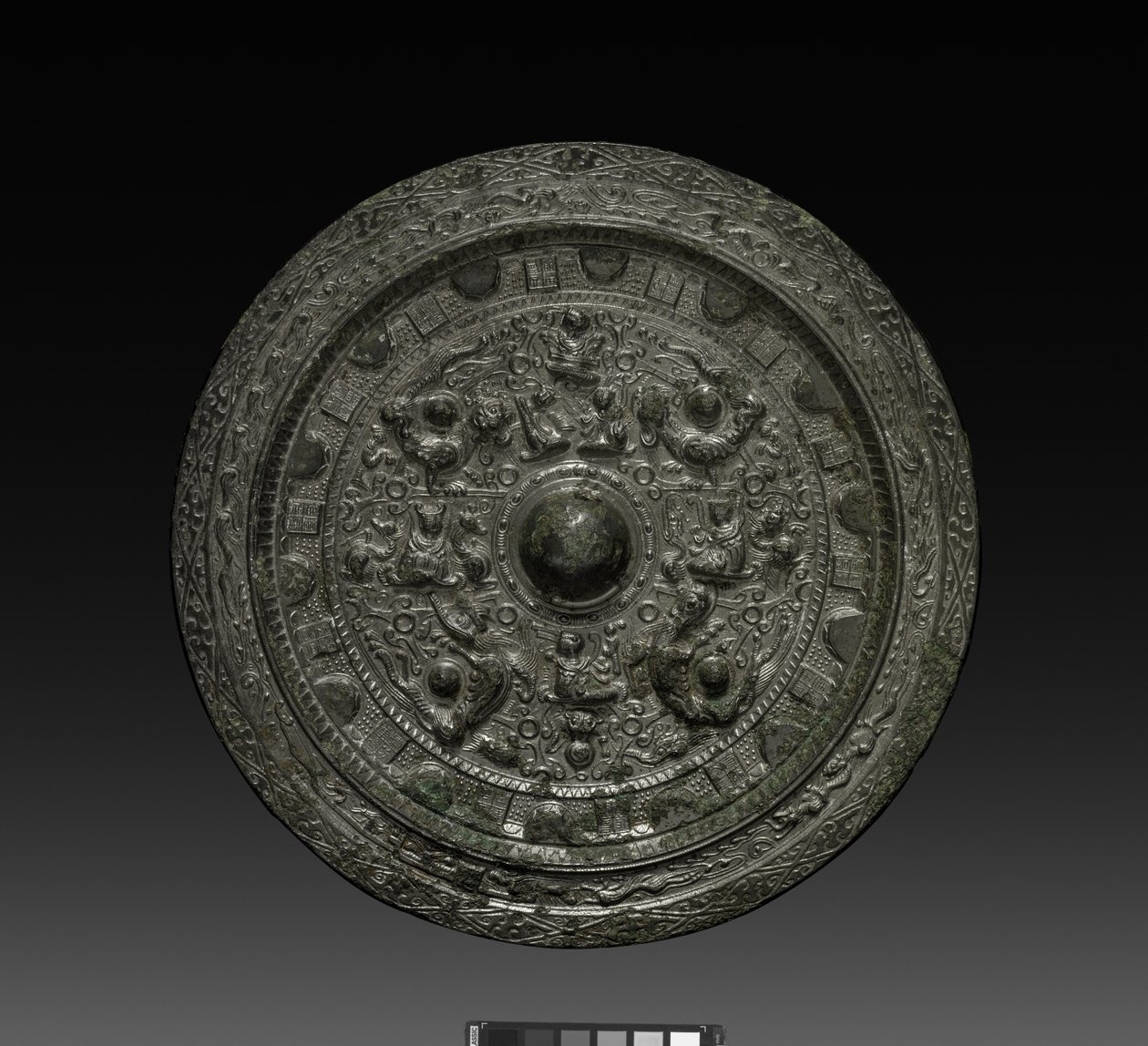 Spiegel met Xiwangmu, ca. 317-400 (brons) door Six Dynasties Chinese School