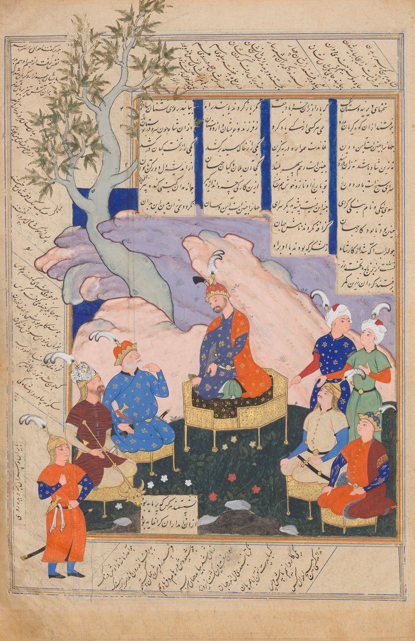 Luhrasp Hoort van de Terugkerende Paladijnen van de Verdwenen Kai Khusrau, Folio... door Siyavush