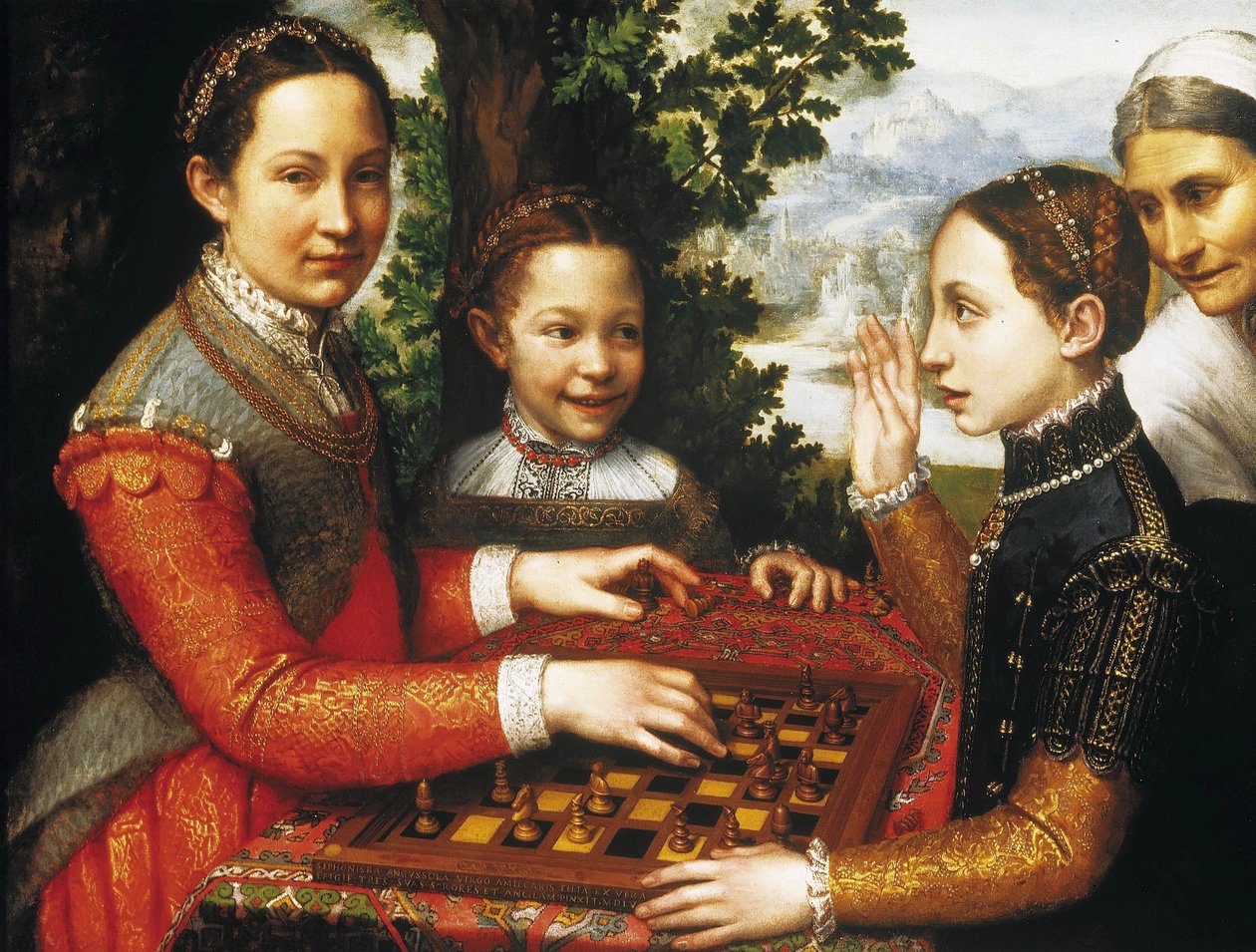Het Schaakspel (Portret van de zussen van de kunstenaar die aan het schaken zijn). door Sofonisba Anguissola
