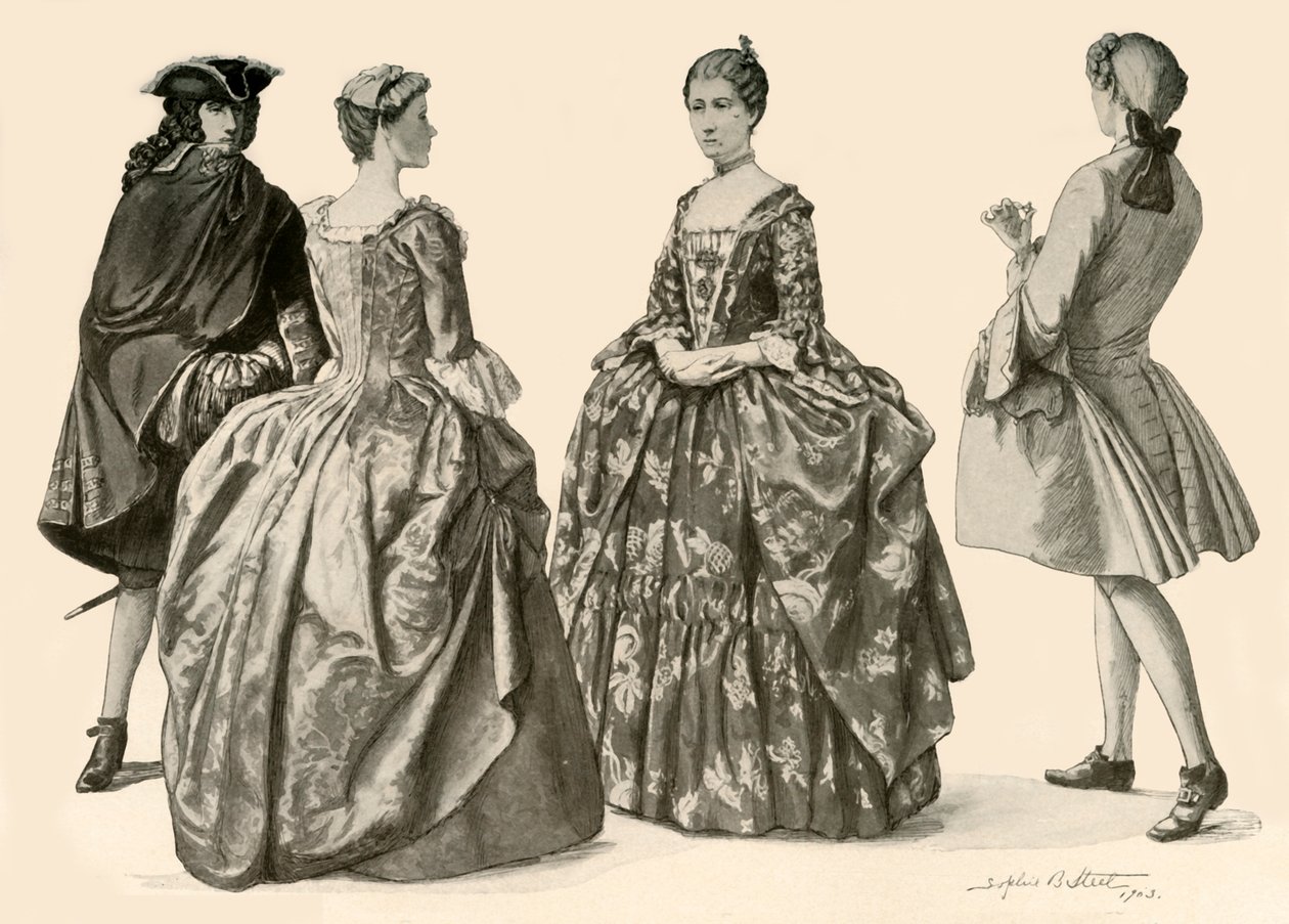Kleding tijdens de regeerperiodes van koningin Anne en George I 1702 1725 1903 1937