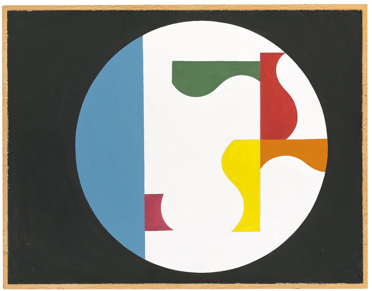 Compositie in een witte cirkel op een zwarte achtergrond door Sophie Taeuber Arp
