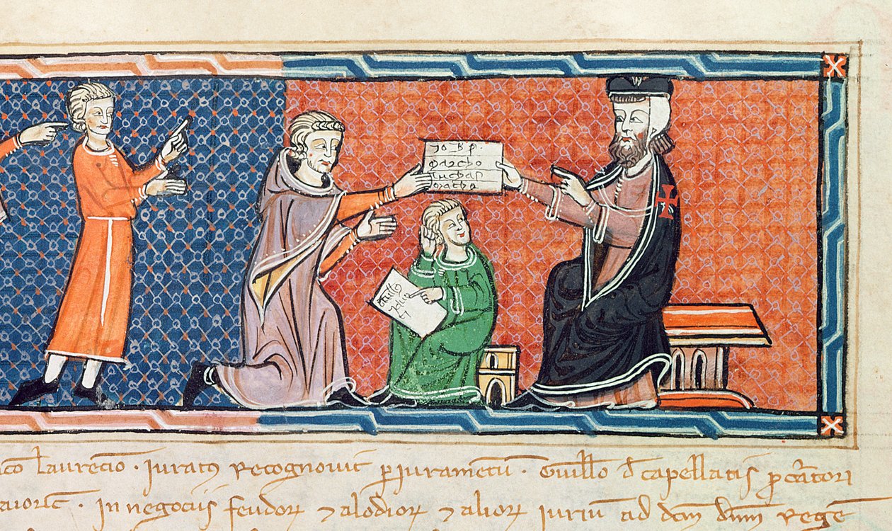 Guillaume Jaubert legt een eed af voor koning James I door Spanish School