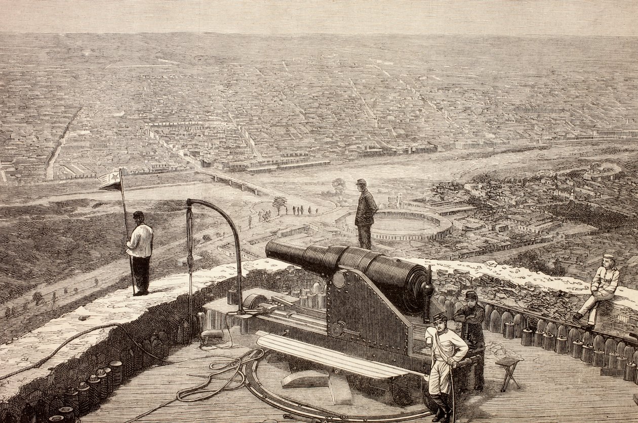 Overzicht van Lima, Peru, vanaf het fort San Cristobal, uit 