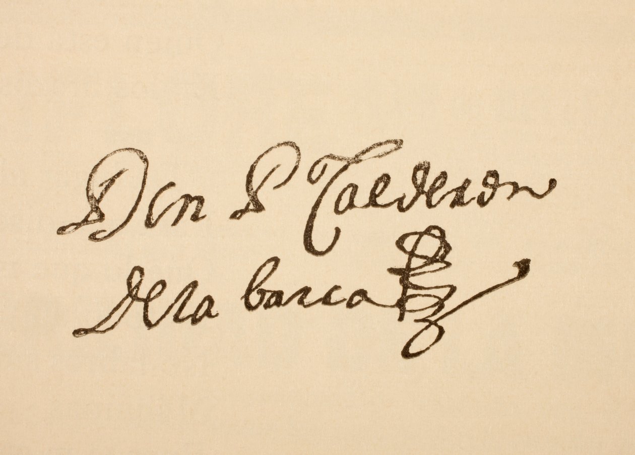 Handtekening van de Spaanse dramaturg Pedro Calderon de la Barca, uit 