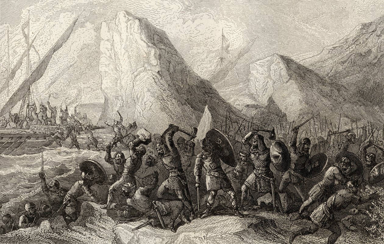 De Normandiërs worden vernietigd aan de Galicische kusten van Spanje in c.969 door Spanish School