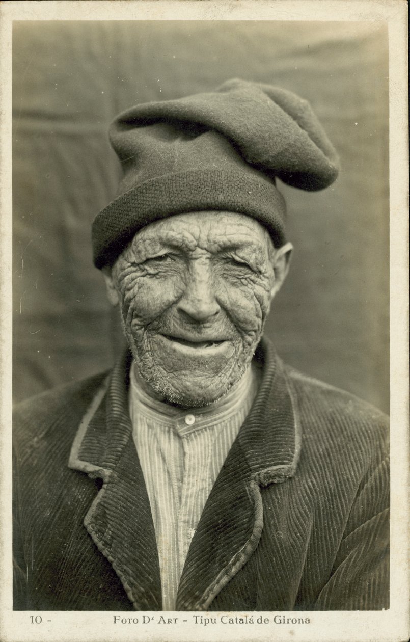 Oude man van Girona, Spanje (z/w foto) door Spanish Photographer