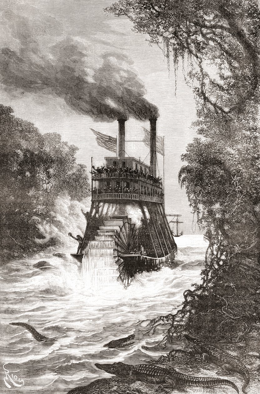 Een raderstoomboot in de Primera Angostura, een geluid van de Straat van Magellan, Chili door Spanish School
