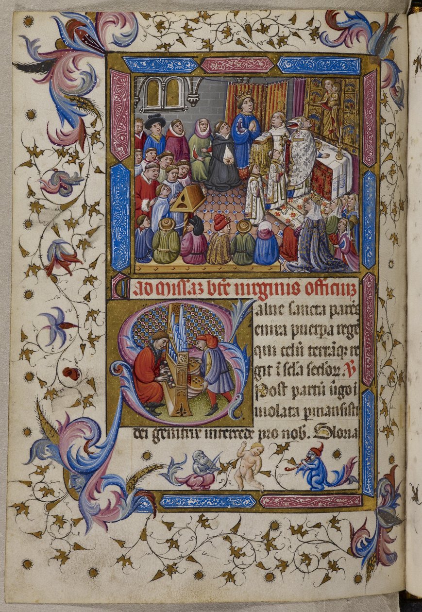 Alfonso V woont de mis bij, uit Psalter en Getijdenboek van Alfonso V van Aragon, ca. 1442 door Spanish School