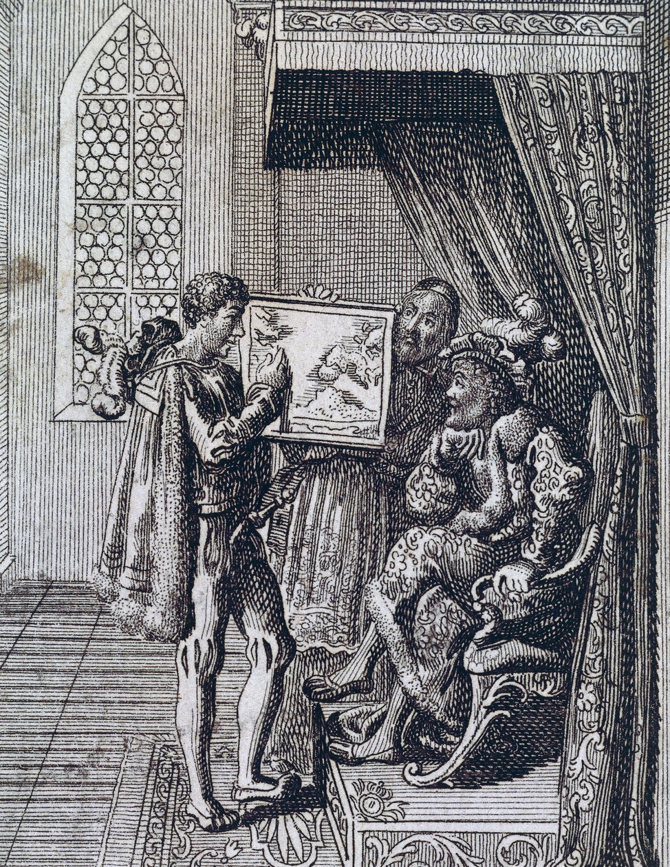Christoffel Columbus biedt zijn diensten aan de koning van Portugal aan door Spanish School