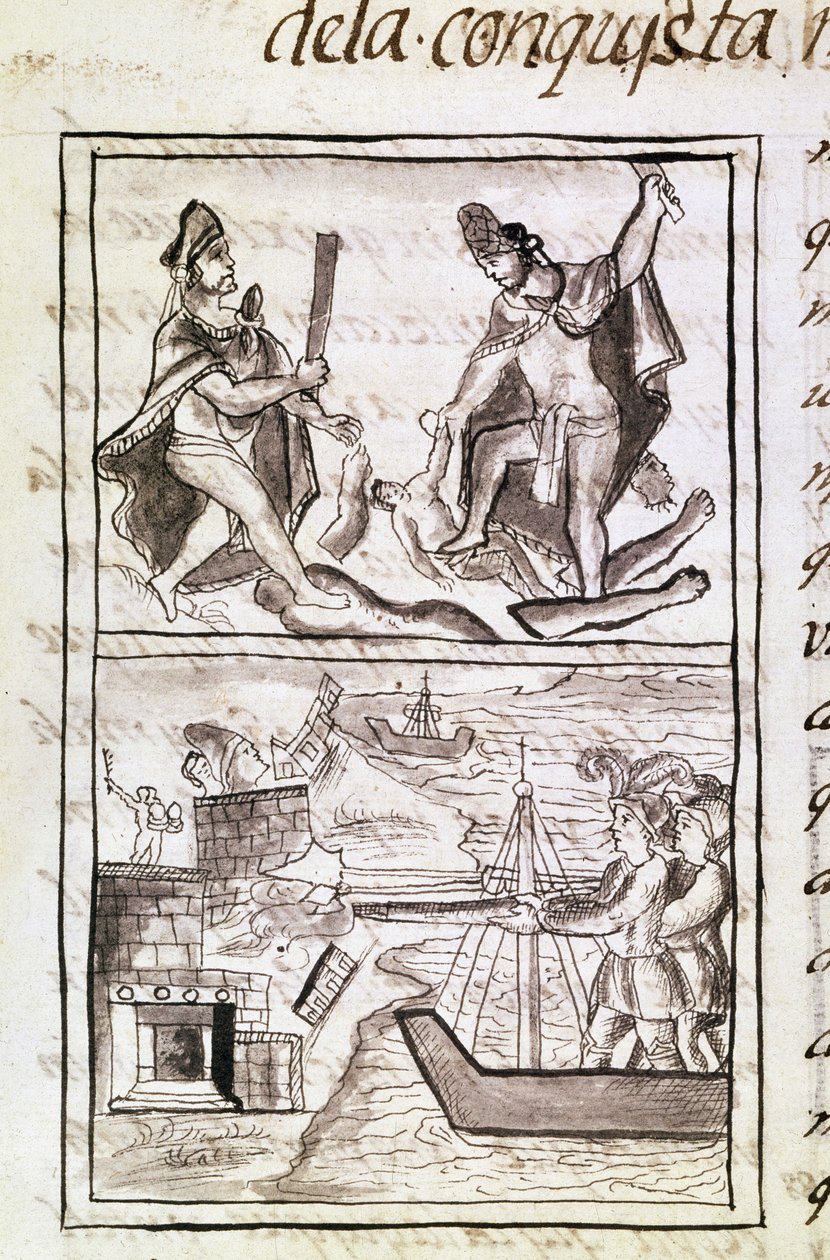 Codex van de verovering van Mexico: Quauhtenco en Mayenatzin straffen verraders door Spanish School