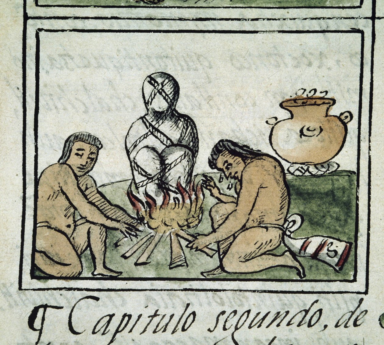 Codex van de verovering van Mexico: mummificatie van een lichaam door Spanish School