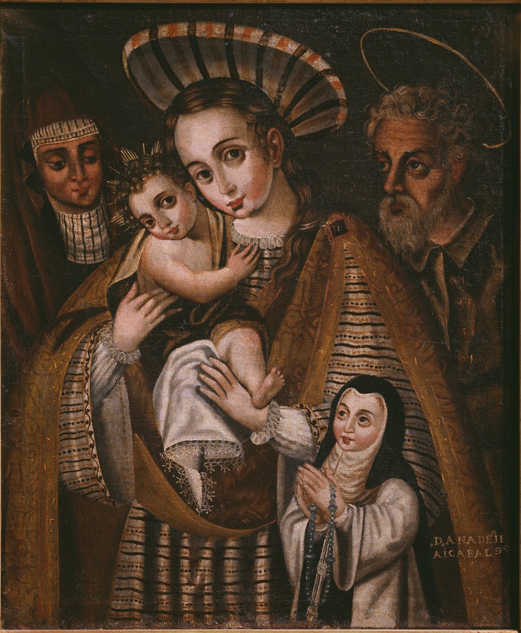 Ex voto, Heilige Familie met St. Anna en de non van de abdij, Ana de Ibaizabal door Spanish School
