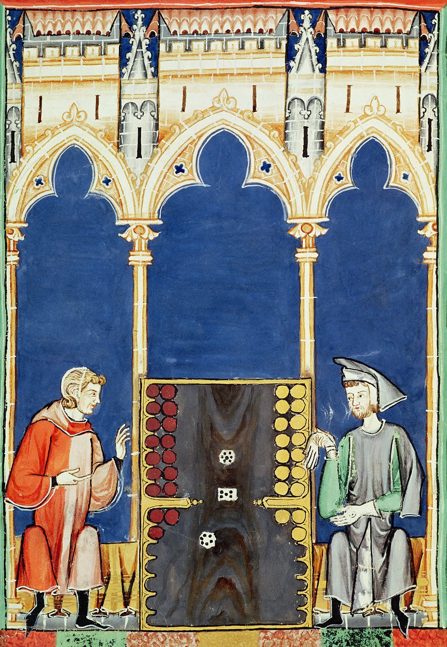 Twee backgammonspelers, uit het Boek der Spelen, Schaken, Dobbelstenen en Borden, 1282 door Spanish School