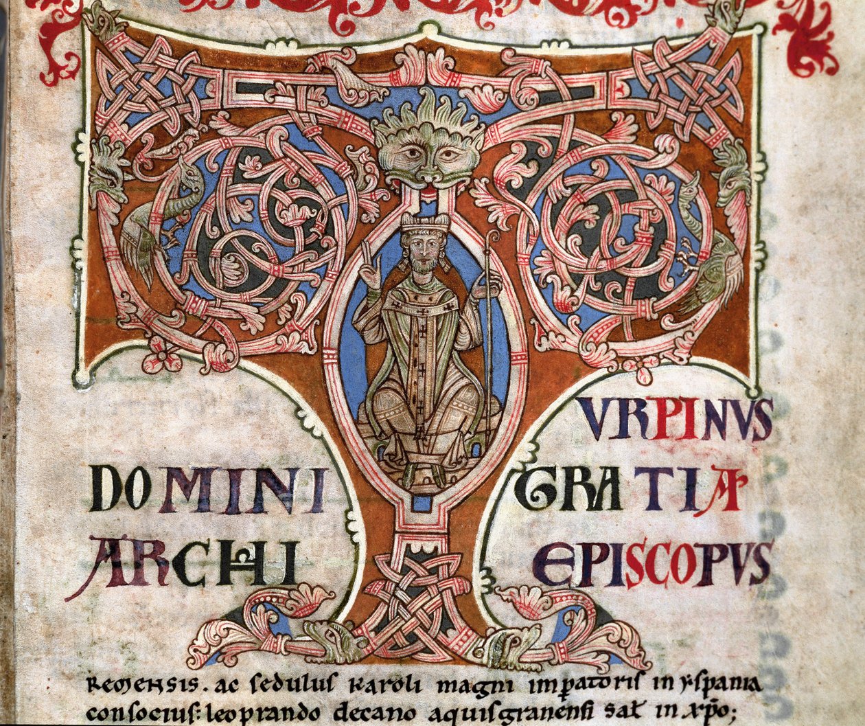 Initiaal T met een afbeelding van Karel de Grote, illustratie uit de Codex Calixtinus door Spanish School
