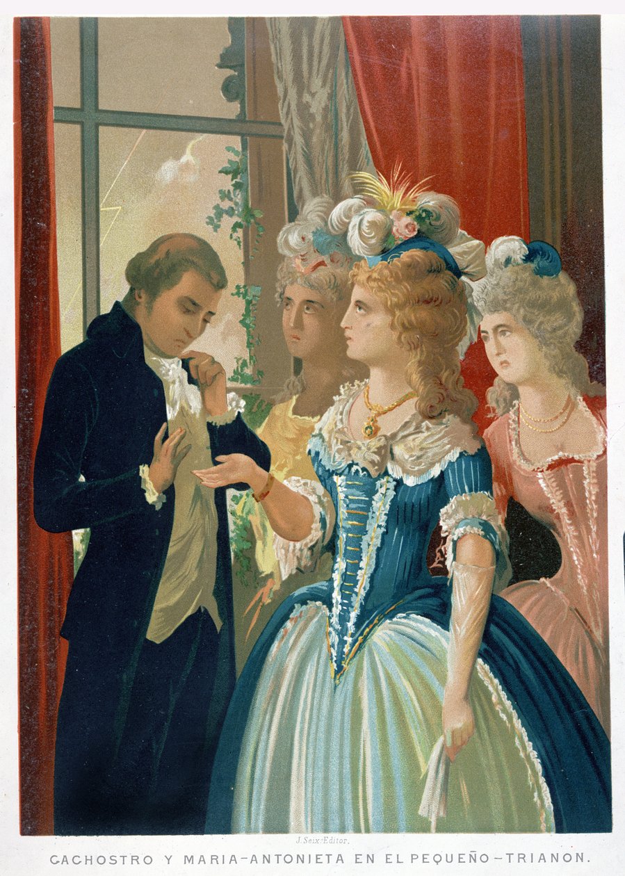 Interview van Marie-Antoinette en Cagliostro in het Petit Trianon door Spanish School
