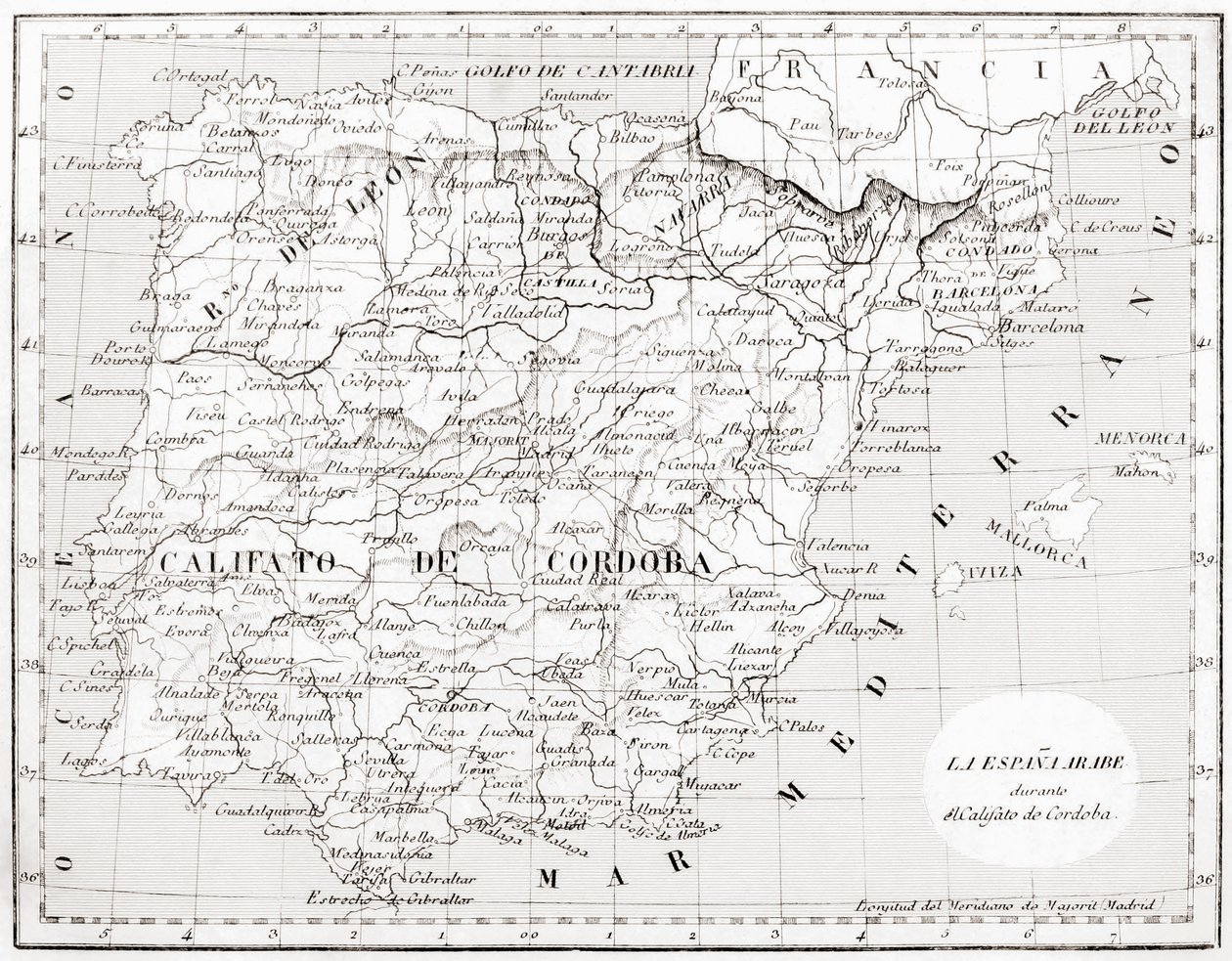 Kaart van Spanje met het Kalifaat van Córdoba door Spanish School