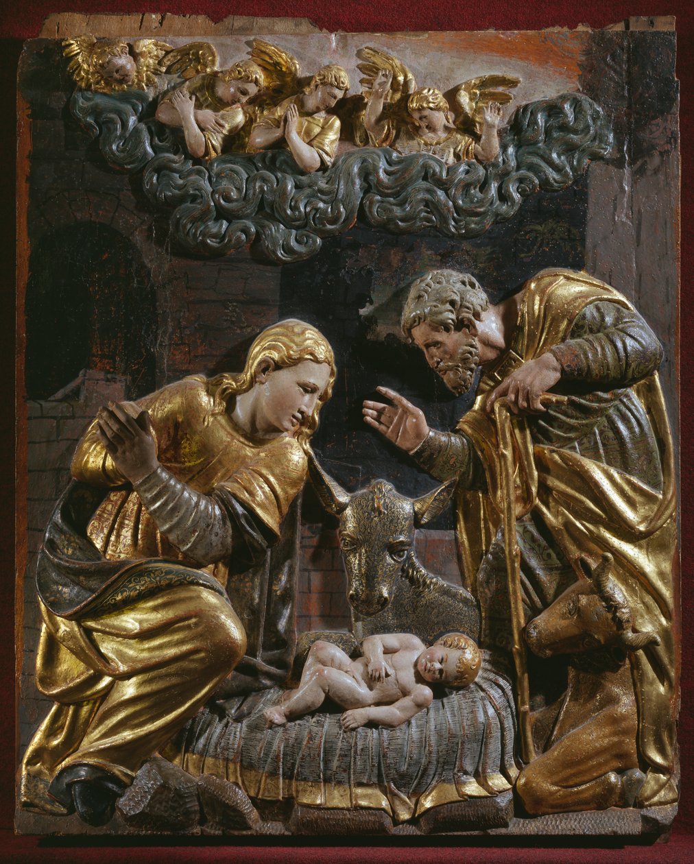 Geboorte van Christus, detail van een Renaissance altaarstuk door Spanish School