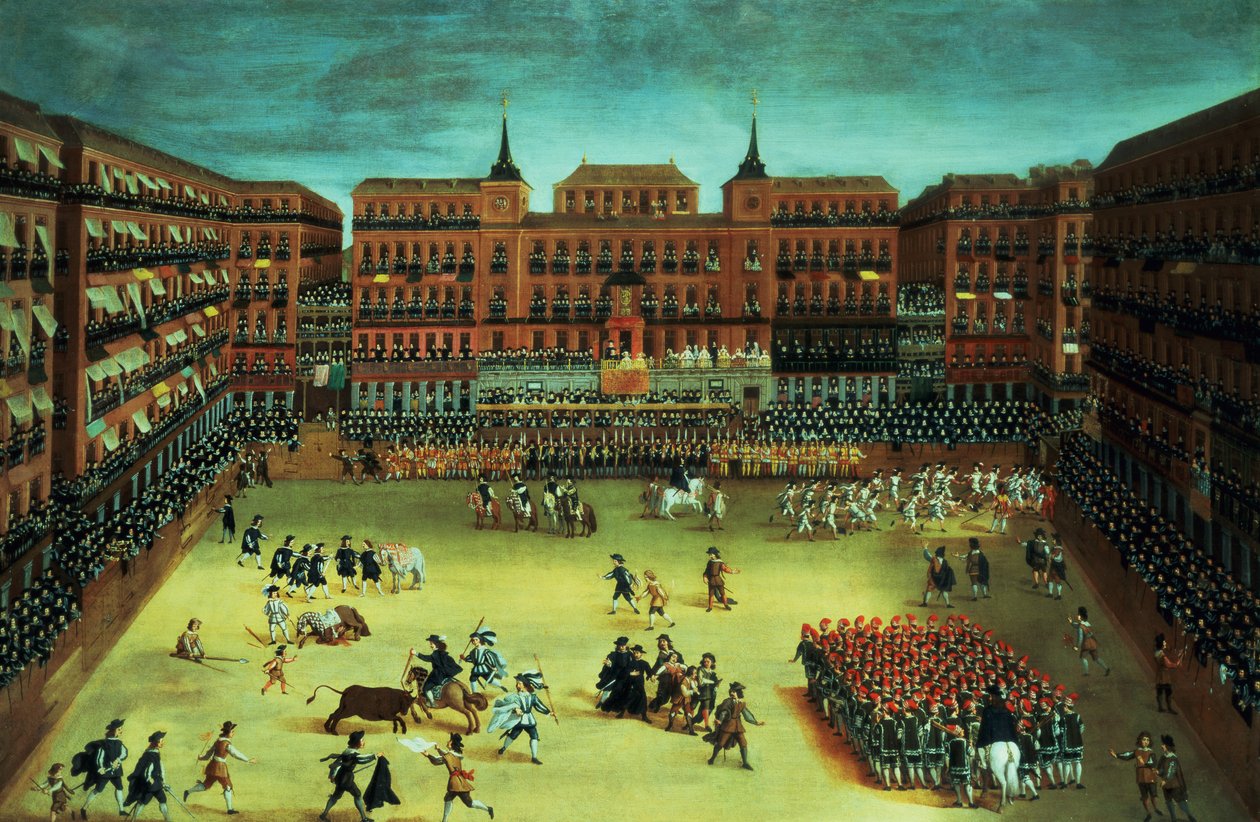 Panorama van een fiesta op het Plaza Mayor in Madrid door Spanish School