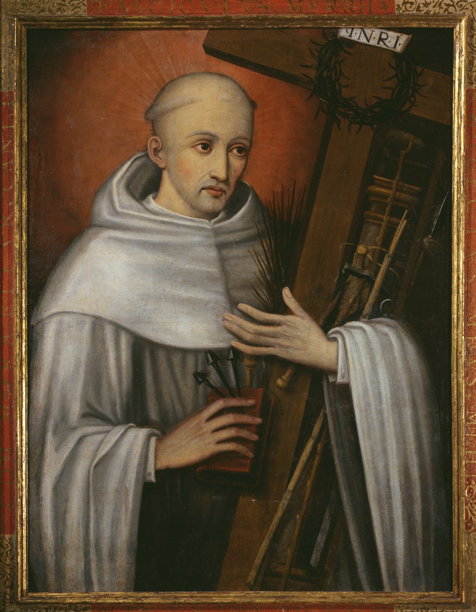 St. Bernardus van Clairvaux met de instrumenten van de Passie door Spanish School