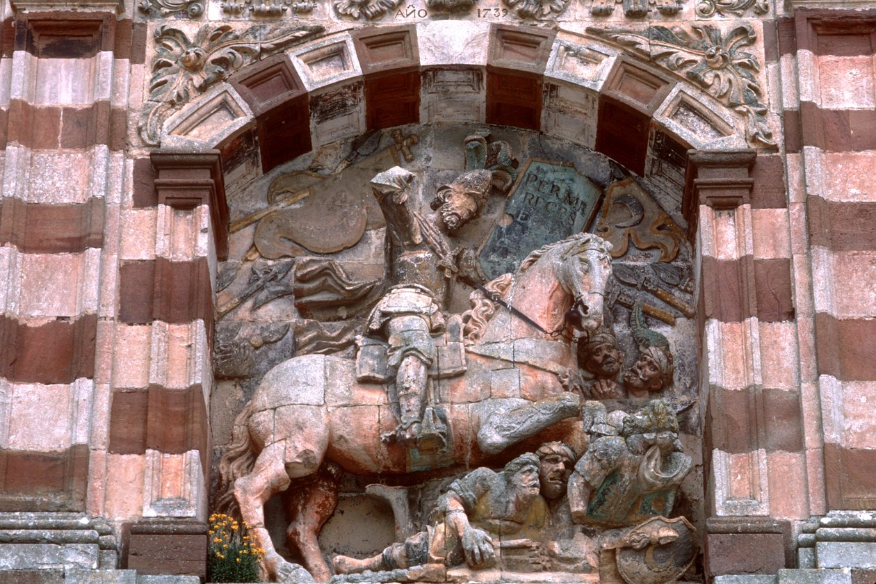 Standbeeld van een ridder te paard door Spanish School