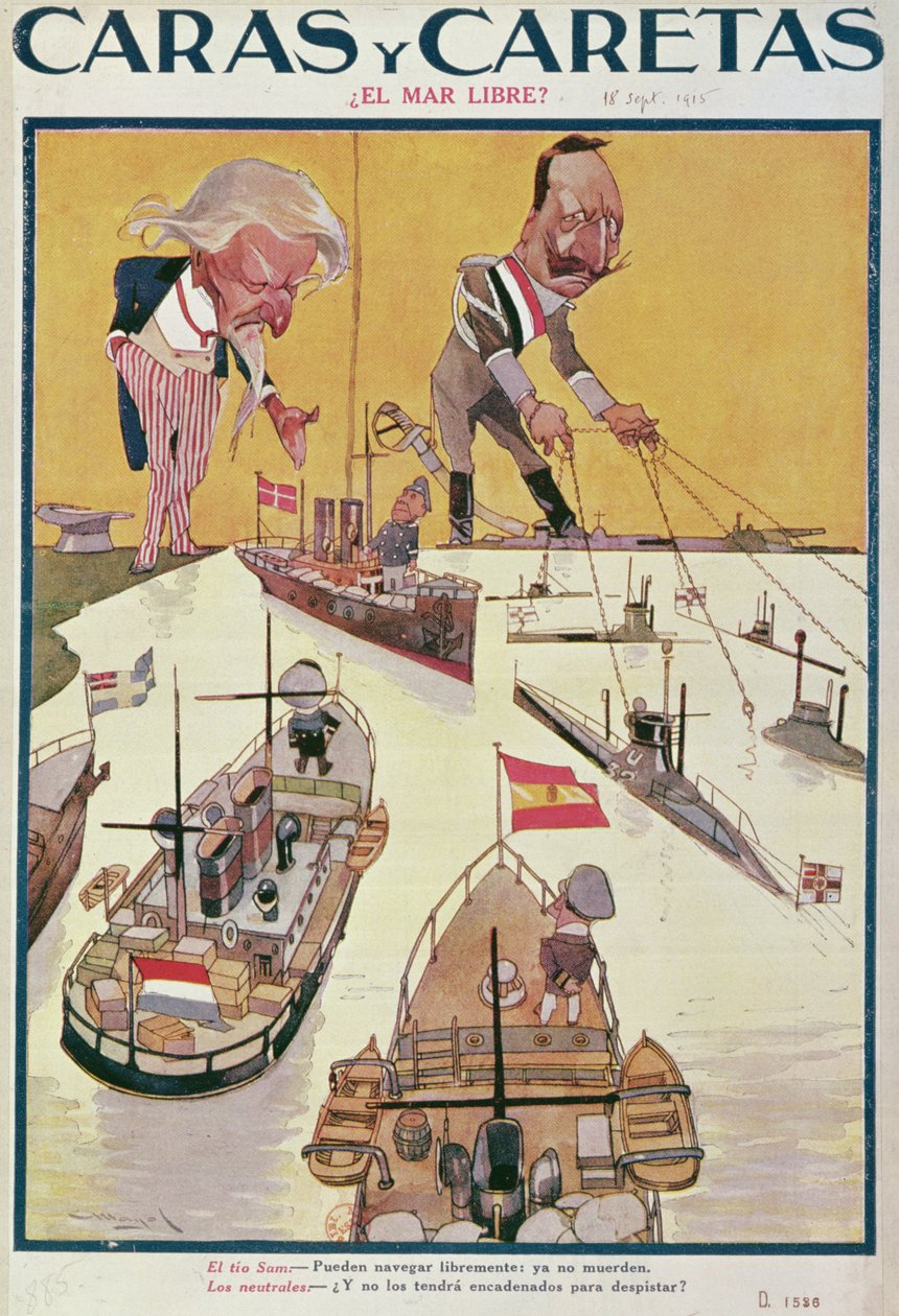De Kaiser en Uncle Sam ten tijde van de Eerste Wereldoorlog, 1915 door Spanish School