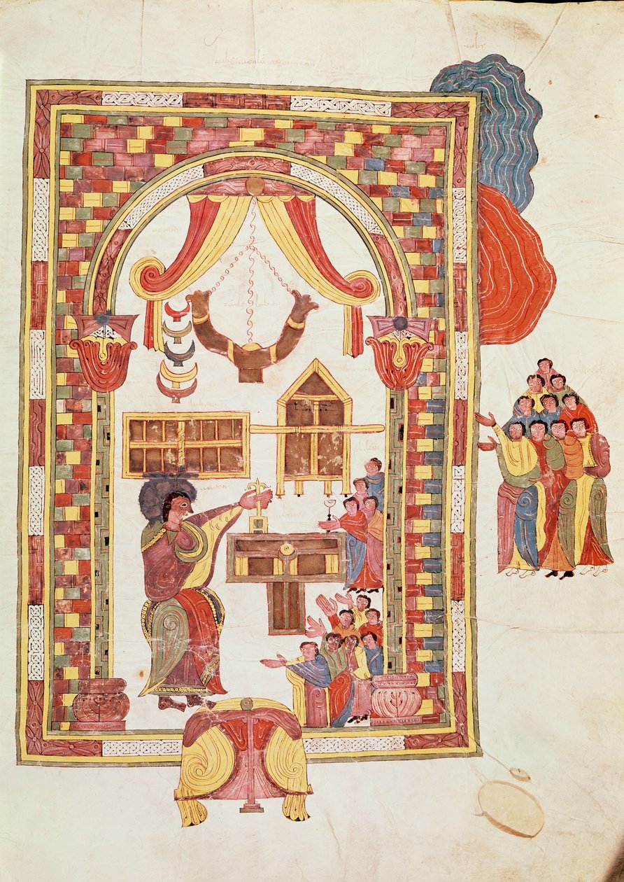 De Tempel van Jeruzalem, uit de Visigotisch-Mozarabische Bijbel van St. Isidores, fol.50r., A.D. 960 (tempera op perkament) door Spanish School