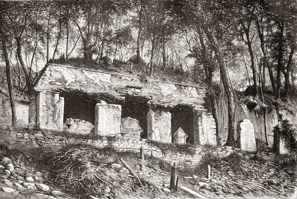 De gevel van het paleis in Palenque, zuidelijk Mexico door Spanish School