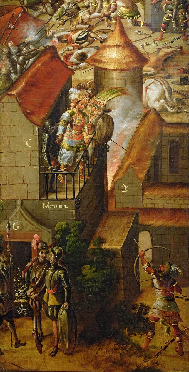 De moord op Montezuma en de plundering van zijn schat door Spanish School