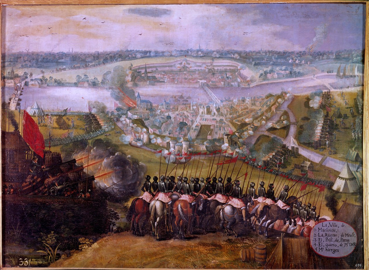 Het beleg van Maastricht door de Spanjaarden in 1579 door Spanish School