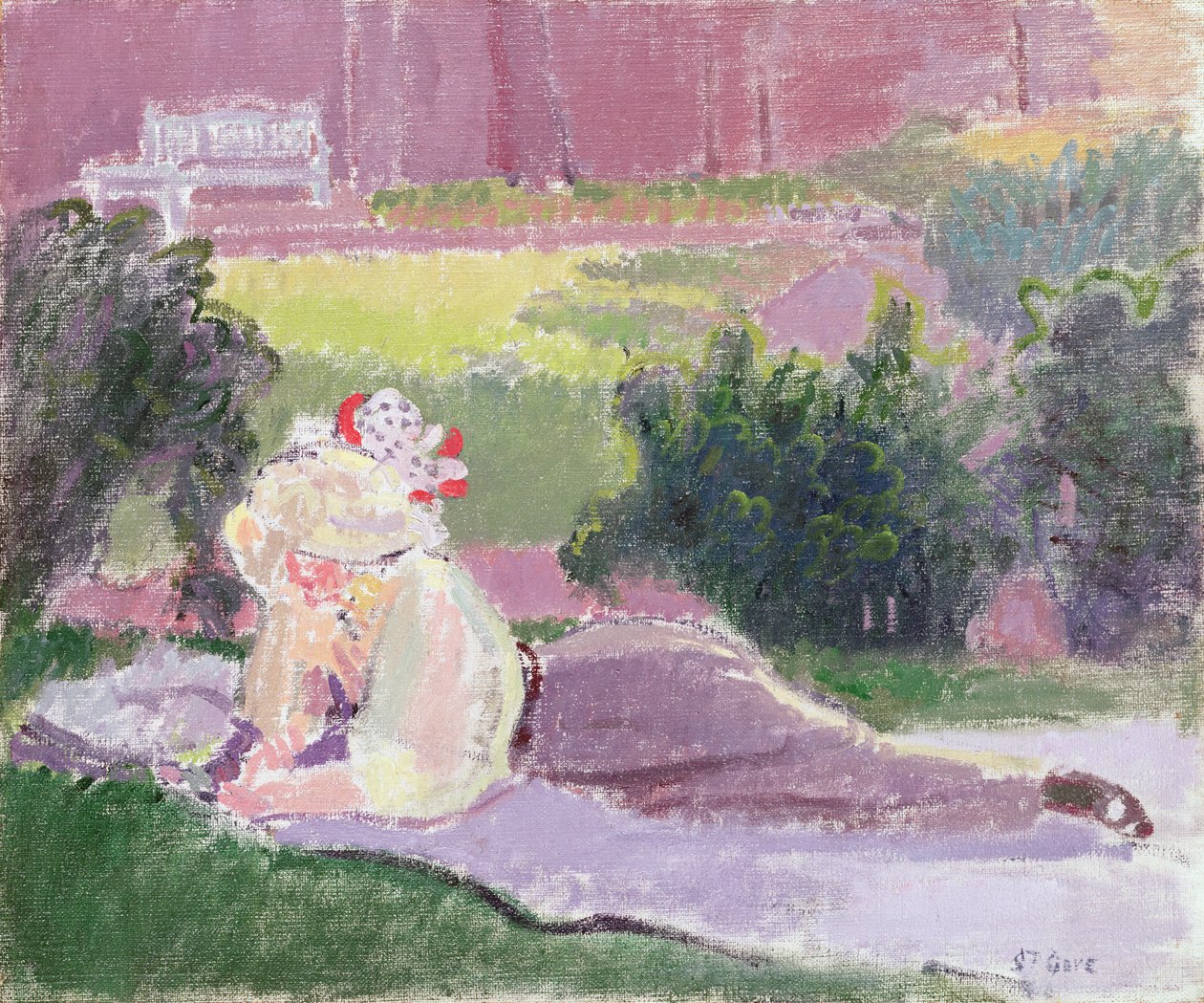 De vrouw van de kunstenaar in de tuin van Rowlandson House door Spencer Frederick Gore