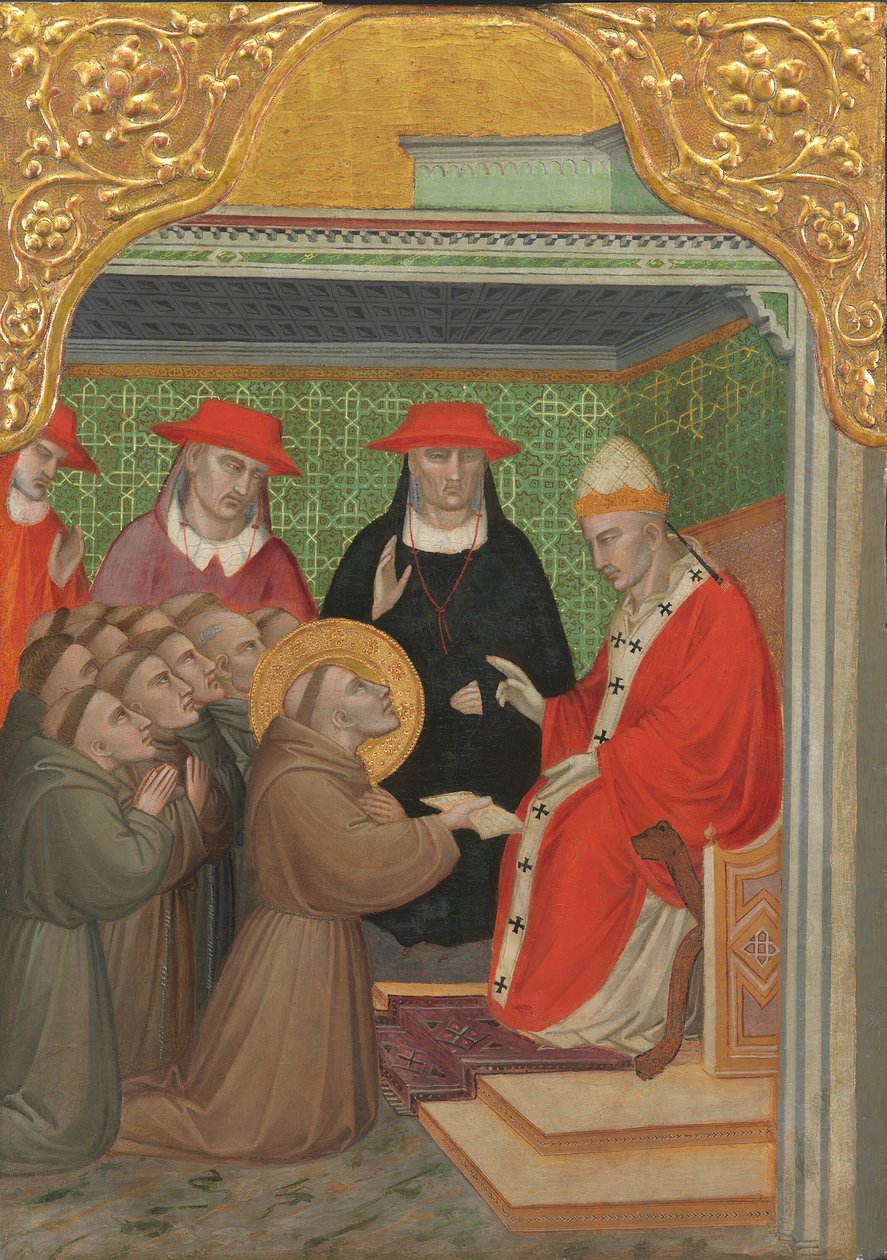 Sint Franciscus voor de paus De goedkeuring van de franciscaanse regel, 1390-1400 door Spinello Aretino