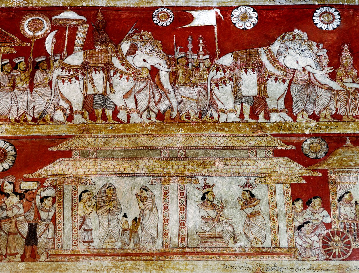Detail van muurschildering in de Degaldoruwa Vihraya Tempel door Sri Lankan