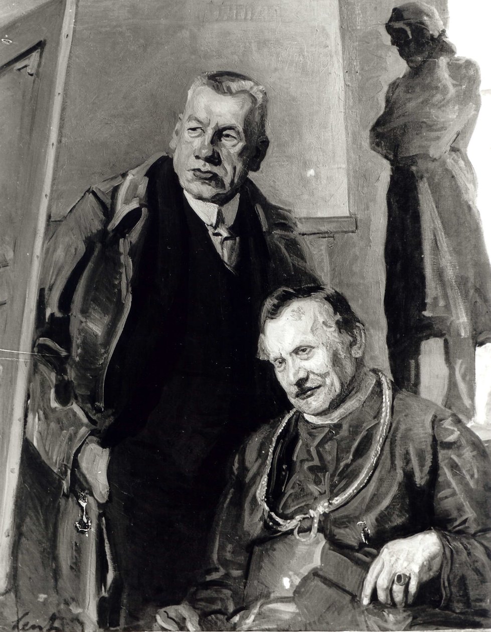 In het atelier - Zelfportret met de eerwaarde Mrozowski door Stanisaw Lentz