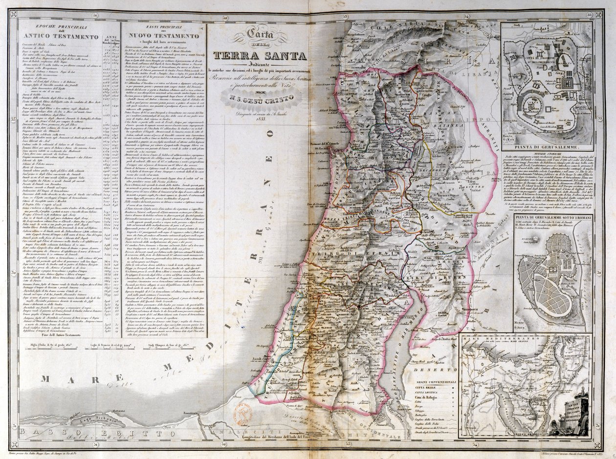 Kaart van Palestina met ook de grenzen van elke stam. A. Stucchi door Stanislao Stucchi