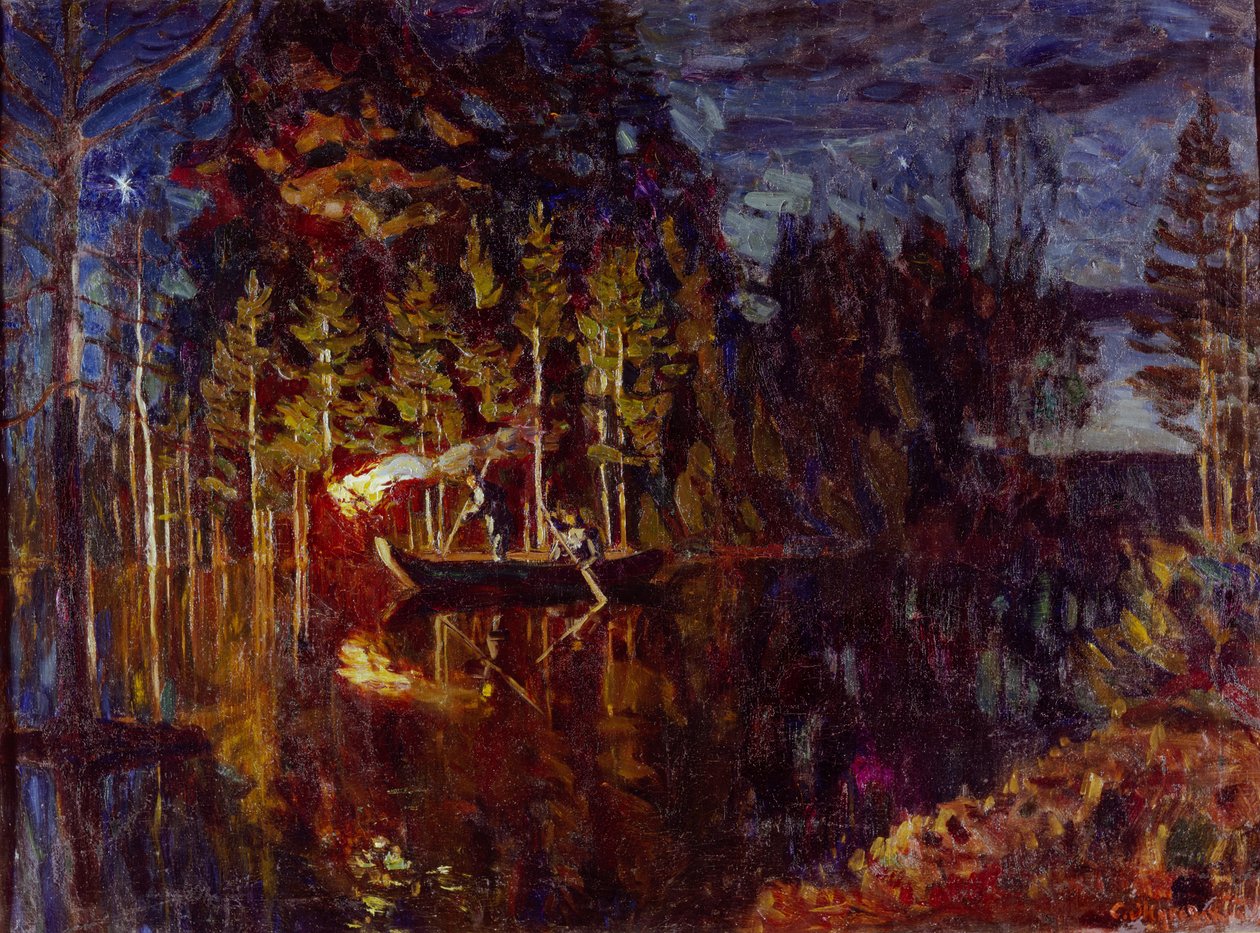 Nacht speervissen in de lente, 1916 door Stanislav Julianovic Zukovskij