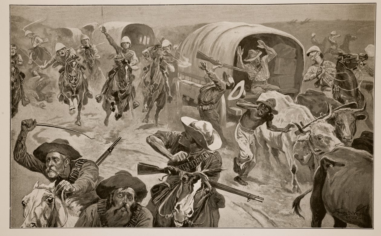 Verovering van een Boerenkonvooi door de troepen van Generaal French nabij Kimberley door Stanley L. Wood