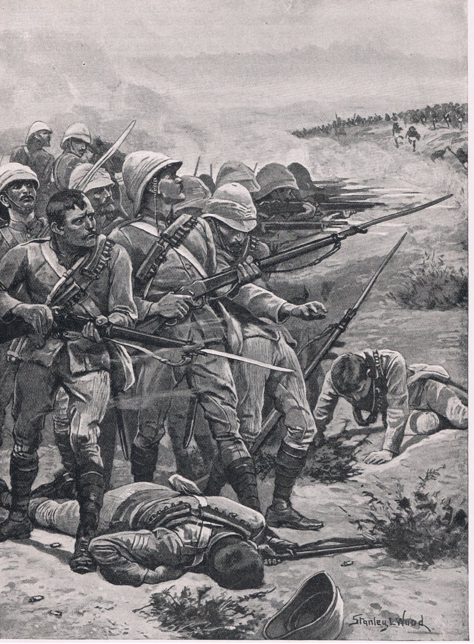Het plein bij ABU-Kru, 19 januari 1885, illustratie uit British Battles on Land and Sea, 1915 door Stanley L. Wood