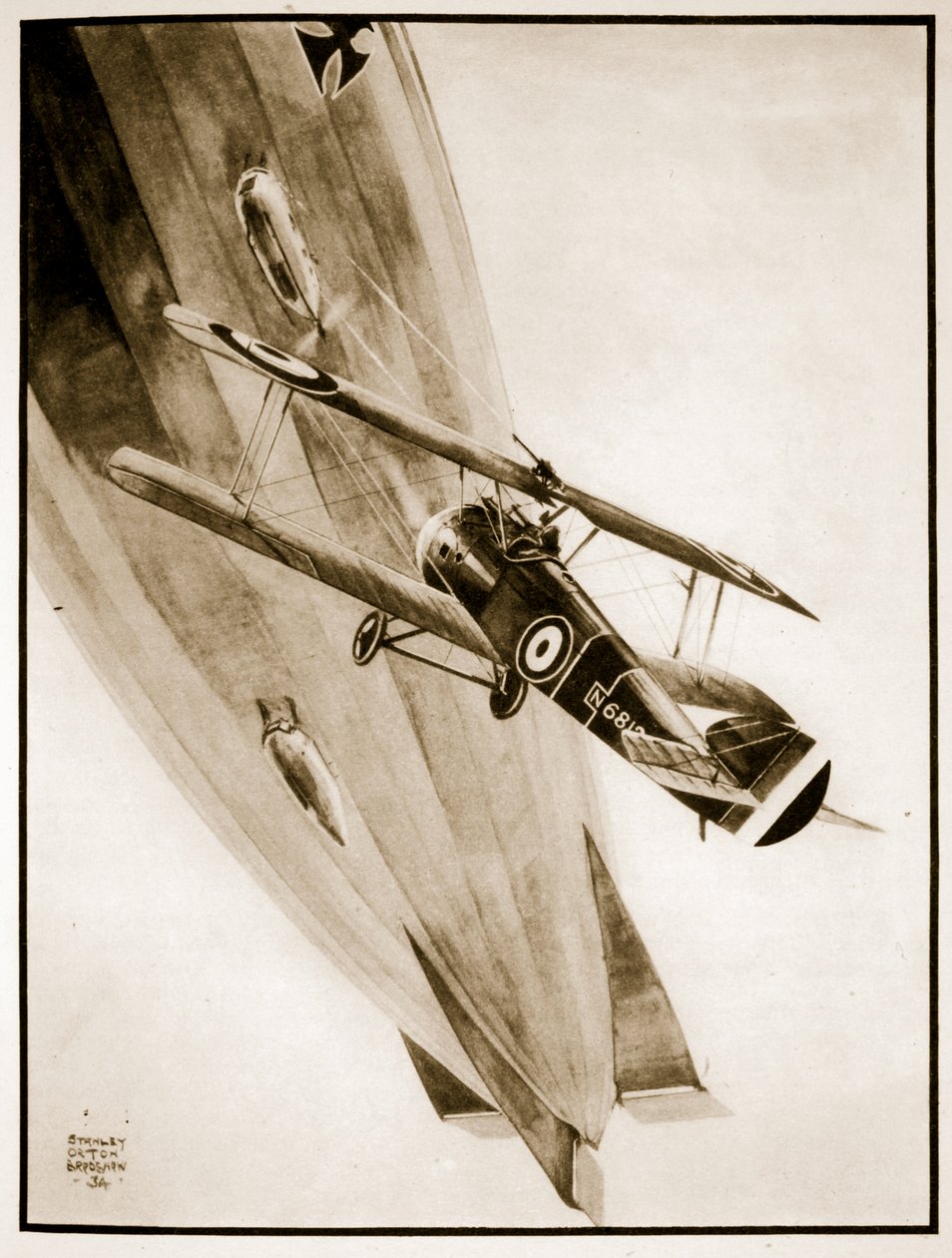 L.T. Culley haalt zijn Zeppelin neer, illustratie uit 